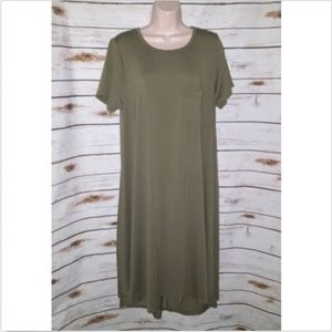 LulaRoe Olive Green Carly Shirt Dress Hi Lo Large